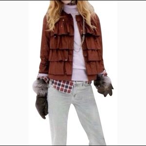 J.Crew Rust Silk Ruffle Jacket